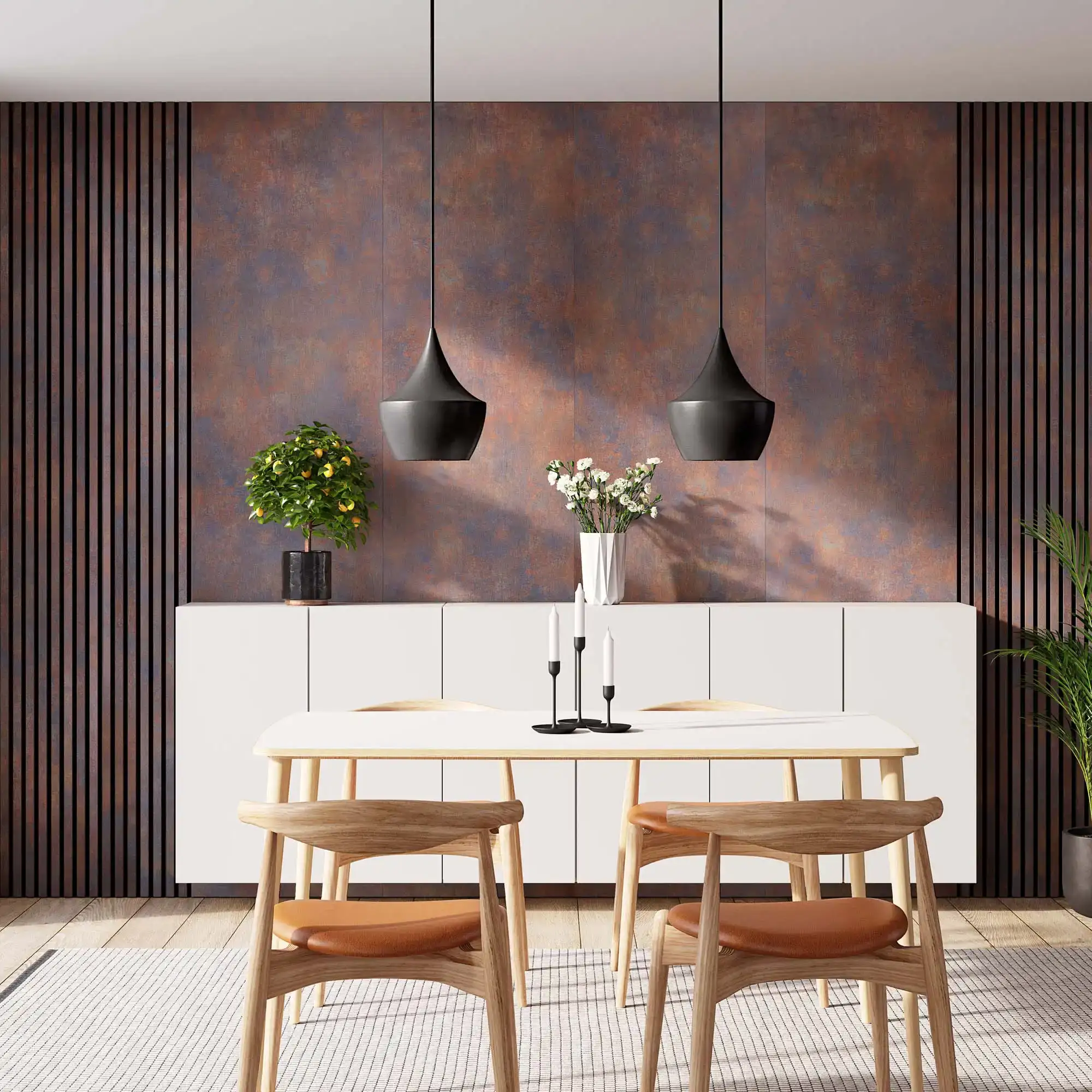 WS Corten and Ribbon-Design Corten with Black RecoSilent in dining room