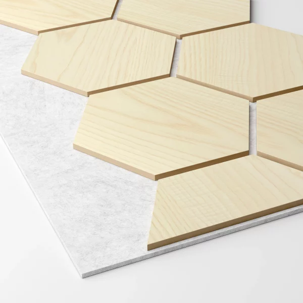 Ribbon-Hexagon Diamond Ash joint panel with white acoustic felt