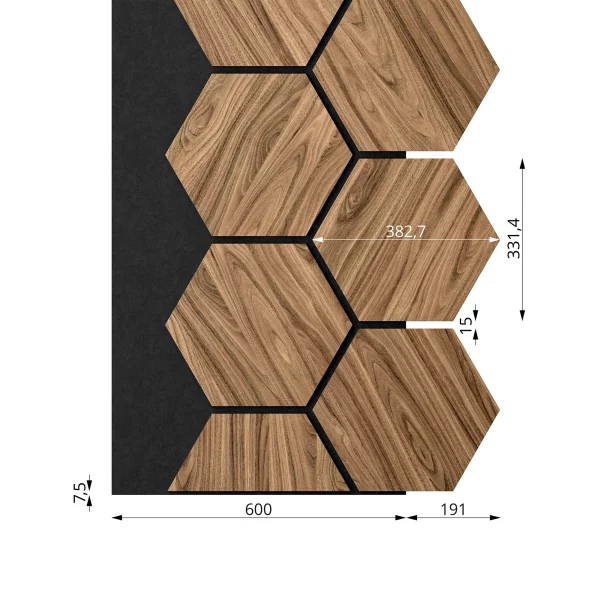 Ribbon-Hexagon Diamond Walnut joint panel with dimensions